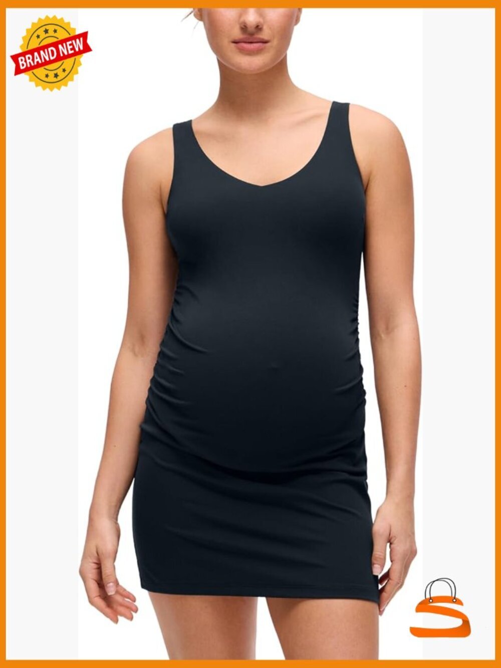 Butterluxe Maternity V Neck Mini Tennis Dress - Ruched Sleeveless Bodycon